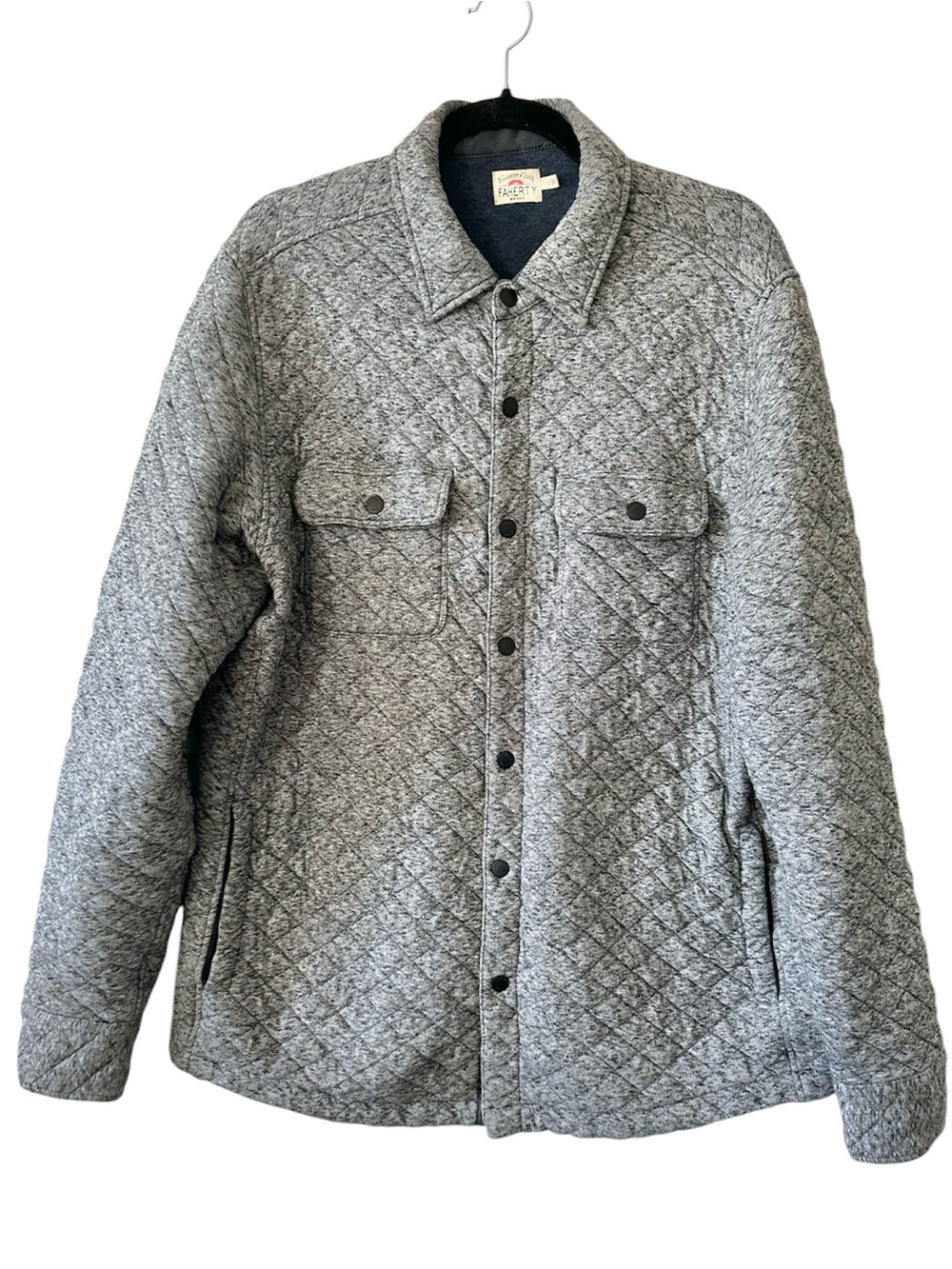Faherty  Huckberry Carbon Melange Epic Quilted CPO Snap Front Shacket- Large